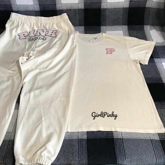VS PINK SWEATPANTS OUTFIT & LOGO TEE IN WHITE SHELL LIMITED EDITION SIZE 2XL - Picture 9 of 11